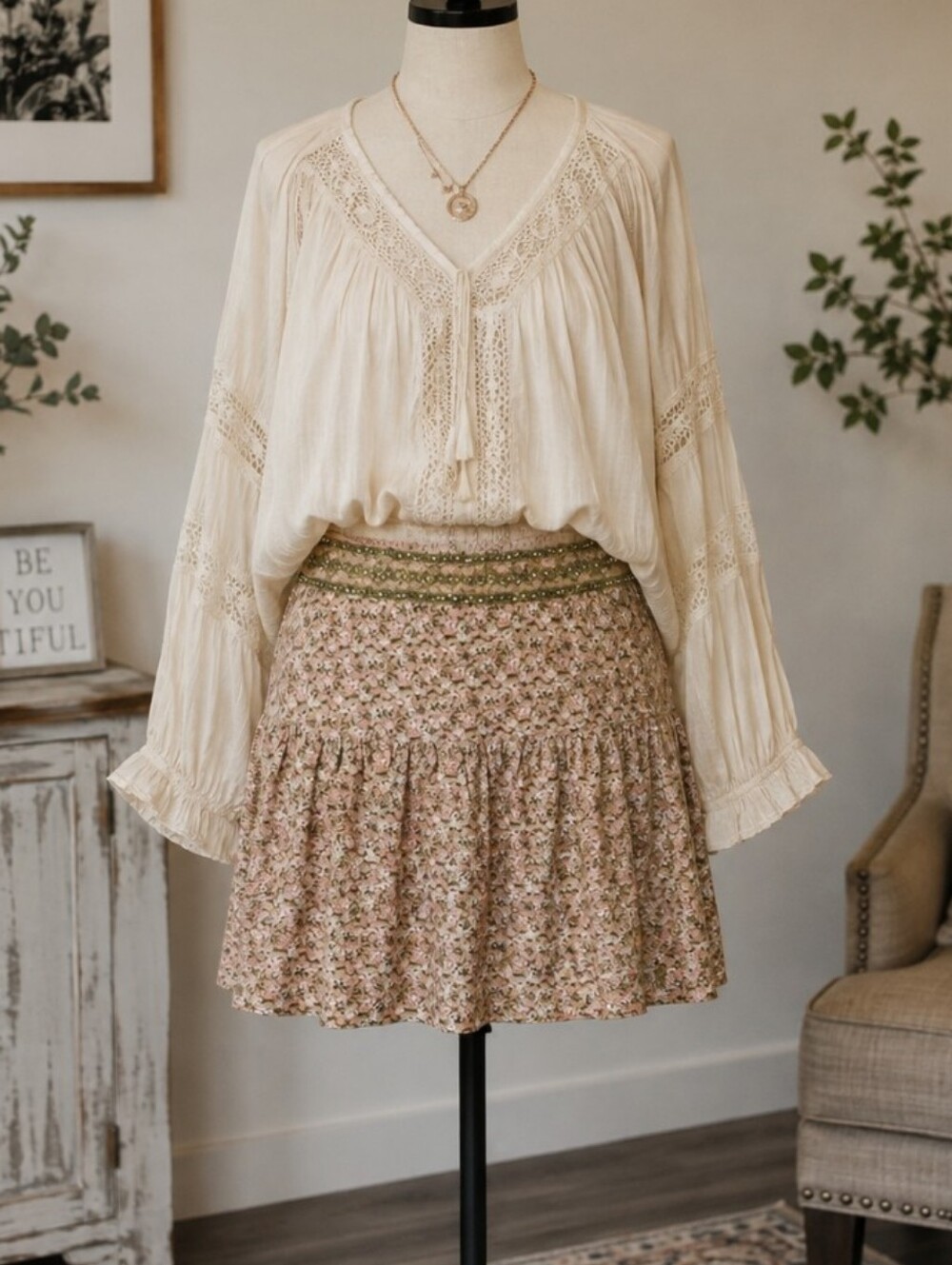 Angie Corduroy Fall Mini Skirt Beaded Waist
